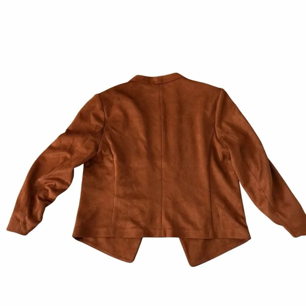 Bar III Faux Suede Open Front Jacket in Dark Clay – Size S (BNWT)